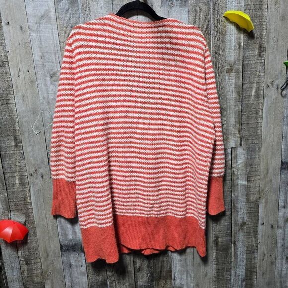 Sundance White and Red Orange Lambswool Blend Stripe Tunic Cardigan - Picture 3 of 4